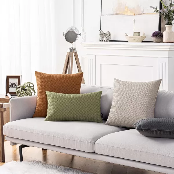 Phantoscope Pack of 2 Faux Leather Pillow Covers  Woven Leather Throw Pillows  Modern Outdoor Farmhouse Decorative Pillowcases Couch Pillows Dark Grey 18x18 InchesLight Green