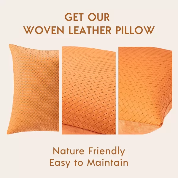 Phantoscope Pack of 2 Faux Leather Pillow Covers  Woven Leather Throw Pillows  Modern Outdoor Farmhouse Decorative Pillowcases Couch Pillows Dark Grey 18x18 InchesBurnt Orange