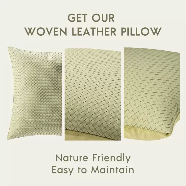 Phantoscope Pack of 2 Faux Leather Pillow Covers  Woven Leather Throw Pillows  Modern Outdoor Farmhouse Decorative Pillowcases Couch Pillows Dark Grey 18x18 InchesLight Green