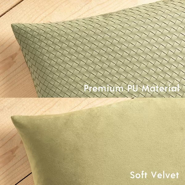 Phantoscope Pack of 2 Faux Leather Pillow Covers  Woven Leather Throw Pillows  Modern Outdoor Farmhouse Decorative Pillowcases Couch Pillows Dark Grey 18x18 InchesLight Green