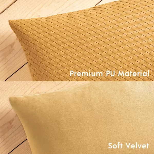 Phantoscope Pack of 2 Faux Leather Pillow Covers  Woven Leather Throw Pillows  Modern Outdoor Farmhouse Decorative Pillowcases Couch Pillows Dark Grey 18x18 InchesMustard Yellow