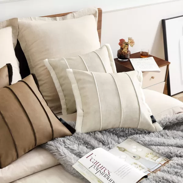Phantoscope Pack of 2 Faux Leather Throw Pillow Covers Luxury Faux Rabbit Fur Decorative Pillow Cover Modern Square Soft Cushion Covers for Bedroom Living Room Pillowcase Beige 18 x 18 Inches