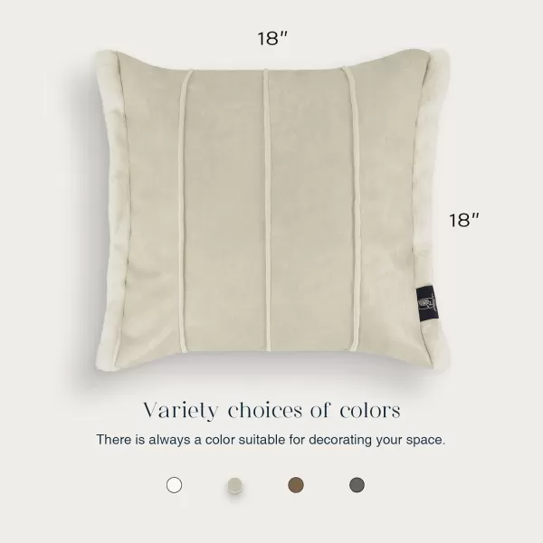 Phantoscope Pack of 2 Faux Leather Throw Pillow Covers Luxury Faux Rabbit Fur Decorative Pillow Cover Modern Square Soft Cushion Covers for Bedroom Living Room Pillowcase Beige 18 x 18 Inches