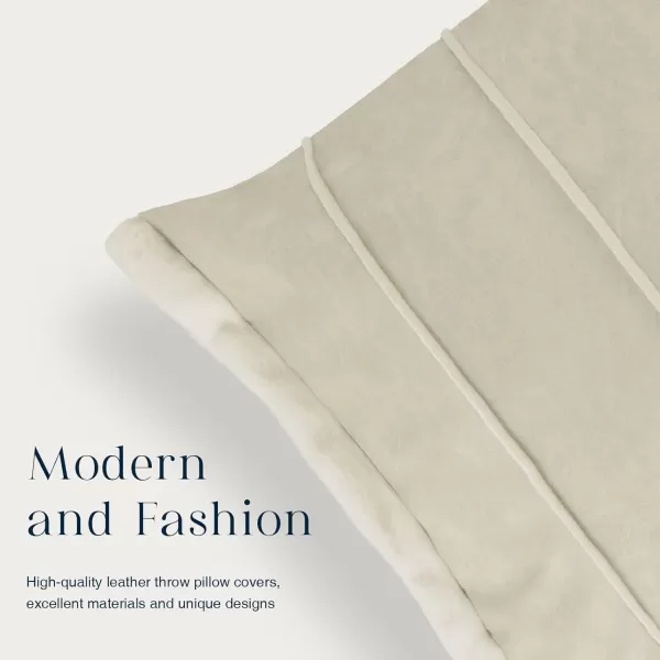 Phantoscope Pack of 2 Faux Leather Throw Pillow Covers Luxury Faux Rabbit Fur Decorative Pillow Cover Modern Square Soft Cushion Covers for Bedroom Living Room Pillowcase Beige 18 x 18 Inches