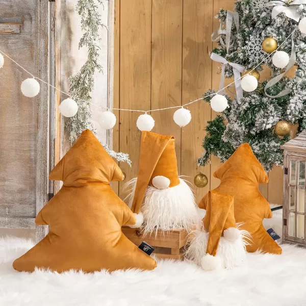 Phantoscope Pack of 2 Merry Christmas Decorative Throw Pillows Xmas Tree and Gnome Soft 3D Shaped Cushion Gold 18 x 20 ampamp 65 x 11 inchesGold