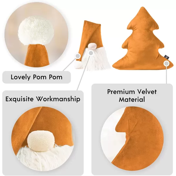 Phantoscope Pack of 2 Merry Christmas Decorative Throw Pillows Xmas Tree and Gnome Soft 3D Shaped Cushion Gold 18 x 20 ampamp 65 x 11 inchesGold