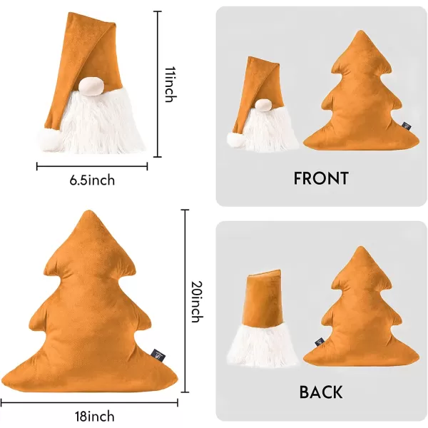 Phantoscope Pack of 2 Merry Christmas Decorative Throw Pillows Xmas Tree and Gnome Soft 3D Shaped Cushion Gold 18 x 20 ampamp 65 x 11 inchesGold