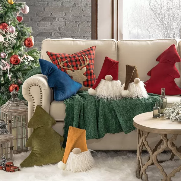 Phantoscope Pack of 2 Merry Christmas Decorative Throw Pillows Xmas Tree and Gnome Soft 3D Shaped Cushion Gold 18 x 20 ampamp 65 x 11 inchesGold