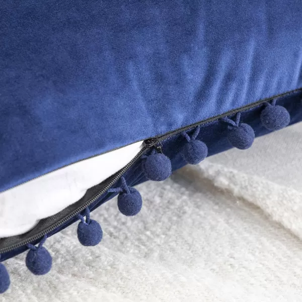 Phantoscope Pack of 2 Pom Poms Velvet Decorative Throw Pillow Covers Soft Solid Square Cushion Case Pillow Decor Navy Blue 18 x 18 inches 45 x 45 cmNavy Blue