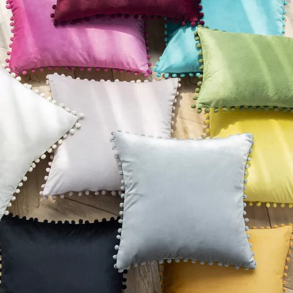 Phantoscope Pack of 2 Pom Poms Velvet Decorative Throw Pillow Covers Soft Solid Square Cushion Case Pillow Decor Navy Blue 18 x 18 inches 45 x 45 cmNavy Blue