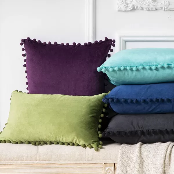 Phantoscope Pack of 2 Pom Poms Velvet Decorative Throw Pillow Covers Soft Solid Square Cushion Case Pillow Decor Navy Blue 18 x 18 inches 45 x 45 cmNavy Blue