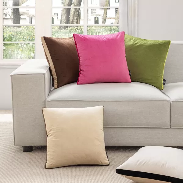 Phantoscope Pack of 2 Velvet Decorative Throw Pillow Covers DoubleSided Tassel Trimmed Design Soft Luxury Velvet Pillows Square Cushion Case for Couch Sofa Bed Brown 18 x 18 inches 45 x 45 cmHot Pink