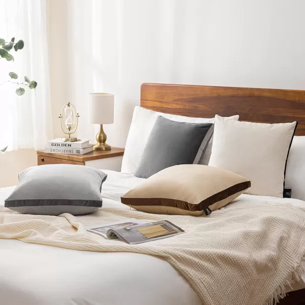Phantoscope Pack of 2 Velvet Decorative Throw Pillow Covers DoubleSided Tassel Trimmed Design Soft Luxury Velvet Pillows Square Cushion Case for Couch Sofa Bed Brown 18 x 18 inches 45 x 45 cmLight Grey