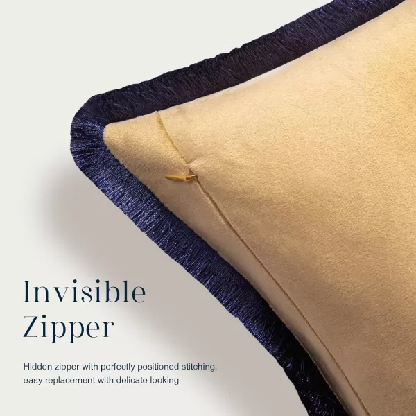 Phantoscope Pack of 2 Velvet Decorative Throw Pillow Covers DoubleSided Tassel Trimmed Design Soft Luxury Velvet Pillows Square Cushion Case for Couch Sofa Bed Brown 18 x 18 inches 45 x 45 cmNavyBeige