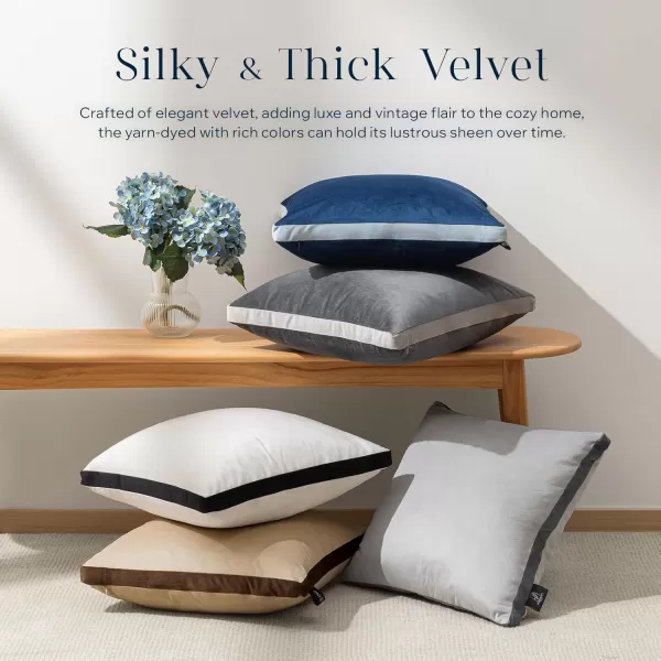 Phantoscope Pack of 2 Velvet Decorative Throw Pillow Covers DoubleSided Tassel Trimmed Design Soft Luxury Velvet Pillows Square Cushion Case for Couch Sofa Bed Brown 18 x 18 inches 45 x 45 cmNavy