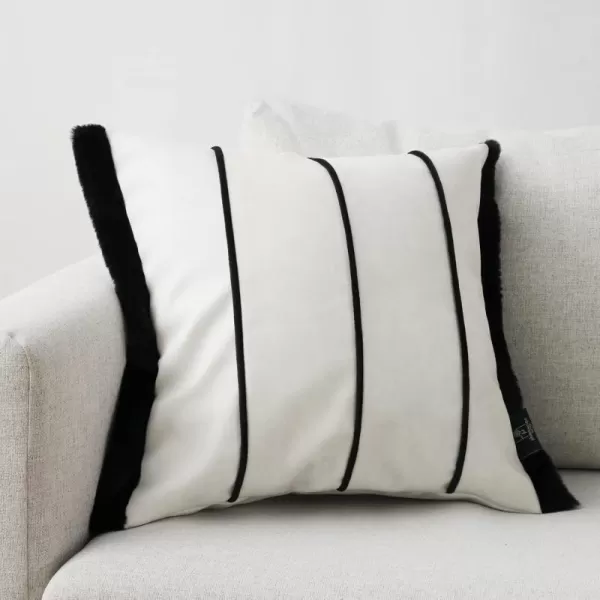 Phantoscope Pack of 1 Faux Leather Throw Pillow Cover Luxury Faux Rabbit Fur Decorative Pillow Covers Square Soft Cushion Covers for Bedroom Living Room Outdoor Pillowcases Off White 18 x 18 Inches