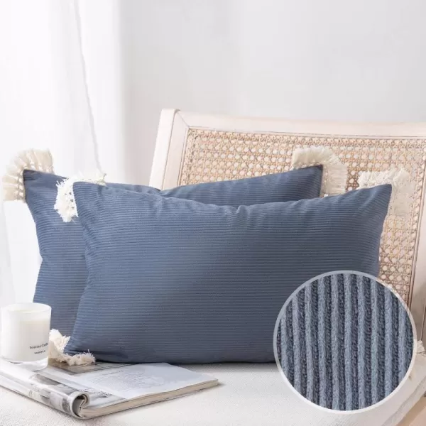 Phantoscope Pack of 2 Corduroy Pillow Covers Decorative Striped Velvet Throw Pillows with Cotton Tassels Soft Cushion Covers Pillowcases Off White 18 x 18 InchesSlate Grey