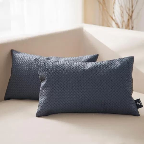 Phantoscope Pack of 2 Faux Leather Pillow Covers  Woven Leather Throw Pillows  Modern Outdoor Farmhouse Decorative Pillowcases Couch Pillows Dark Grey 18x18 InchesDark Grey