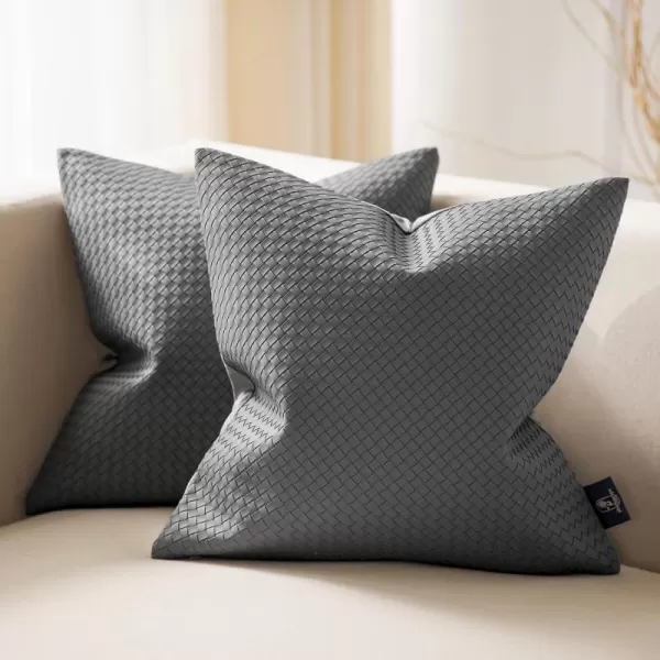 Phantoscope Pack of 2 Faux Leather Pillow Covers  Woven Leather Throw Pillows  Modern Outdoor Farmhouse Decorative Pillowcases Couch Pillows Dark Grey 18x18 InchesGrey
