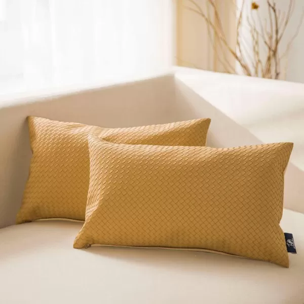 Phantoscope Pack of 2 Faux Leather Pillow Covers  Woven Leather Throw Pillows  Modern Outdoor Farmhouse Decorative Pillowcases Couch Pillows Dark Grey 18x18 InchesMustard Yellow