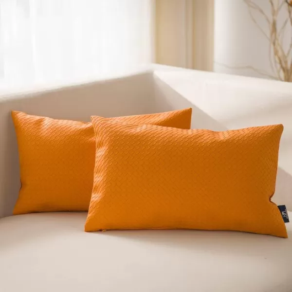 Phantoscope Pack of 2 Faux Leather Pillow Covers  Woven Leather Throw Pillows  Modern Outdoor Farmhouse Decorative Pillowcases Couch Pillows Dark Grey 18x18 InchesBurnt Orange