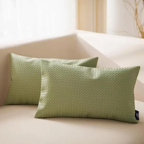 Phantoscope Pack of 2 Faux Leather Pillow Covers  Woven Leather Throw Pillows  Modern Outdoor Farmhouse Decorative Pillowcases Couch Pillows Dark Grey 18x18 InchesLight Green