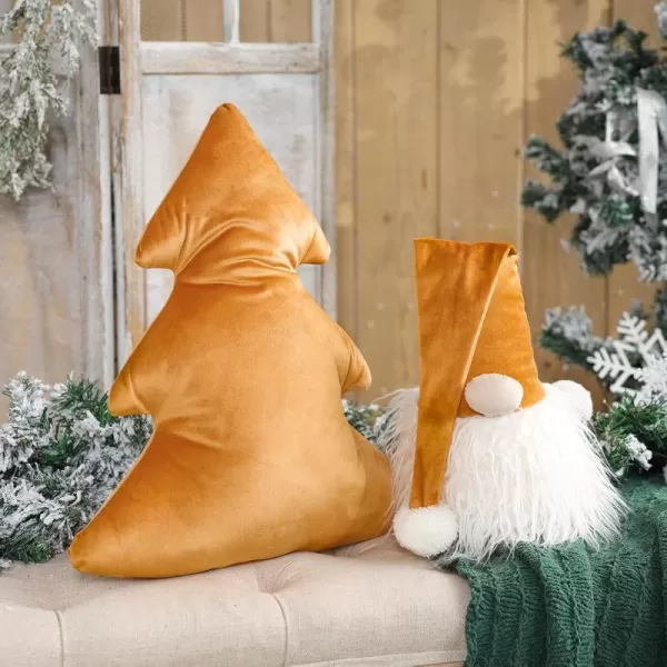 Phantoscope Pack of 2 Merry Christmas Decorative Throw Pillows Xmas Tree and Gnome Soft 3D Shaped Cushion Gold 18 x 20 ampamp 65 x 11 inchesGold
