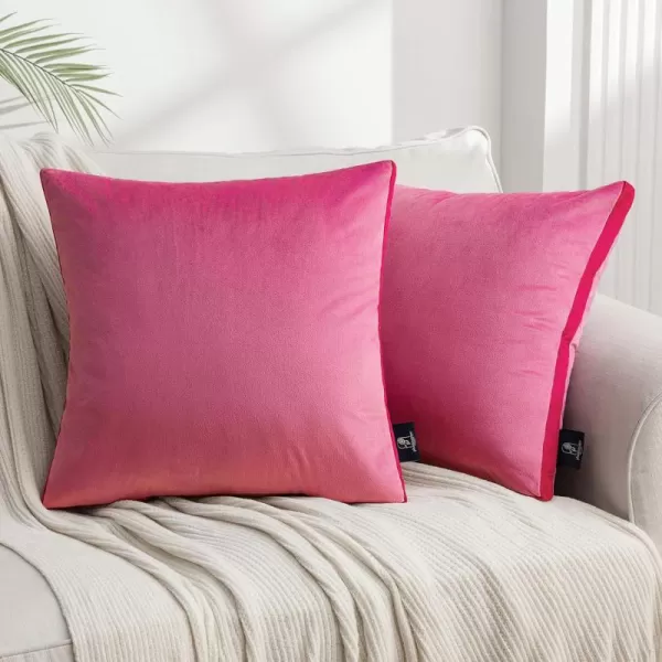 Phantoscope Pack of 2 Velvet Decorative Throw Pillow Covers DoubleSided Tassel Trimmed Design Soft Luxury Velvet Pillows Square Cushion Case for Couch Sofa Bed Brown 18 x 18 inches 45 x 45 cmHot Pink