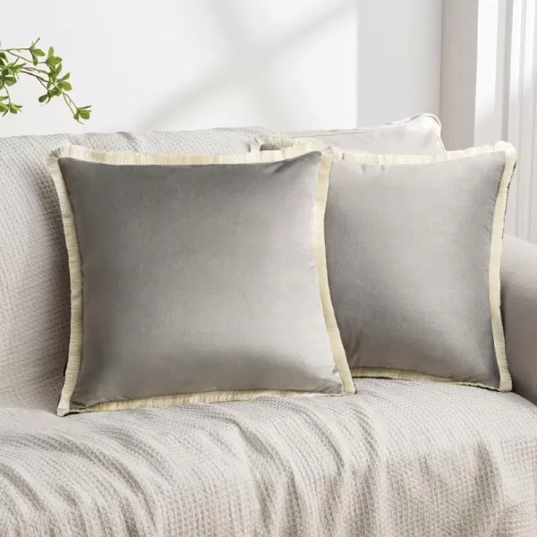 Phantoscope Pack of 2 Velvet Decorative Throw Pillow Covers DoubleSided Tassel Trimmed Design Soft Luxury Velvet Pillows Square Cushion Case for Couch Sofa Bed Brown 18 x 18 inches 45 x 45 cmGreyCream