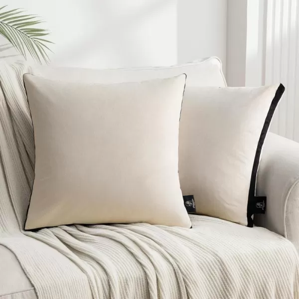 Phantoscope Pack of 2 Velvet Decorative Throw Pillow Covers DoubleSided Tassel Trimmed Design Soft Luxury Velvet Pillows Square Cushion Case for Couch Sofa Bed Brown 18 x 18 inches 45 x 45 cmCream White