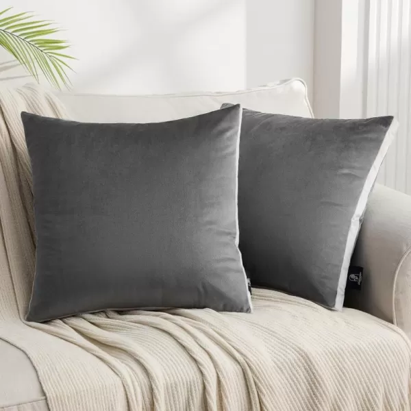 Phantoscope Pack of 2 Velvet Decorative Throw Pillow Covers DoubleSided Tassel Trimmed Design Soft Luxury Velvet Pillows Square Cushion Case for Couch Sofa Bed Brown 18 x 18 inches 45 x 45 cmDeep Grey