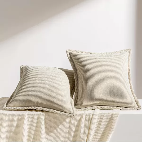 Phantoscope Pack of 2 Corduroy Decorative Pillow Covers Soft Corduroy Velvet Solid Square Cushion Case for Couch Beige 18 x 18 inches 45 x 45 cmBeige