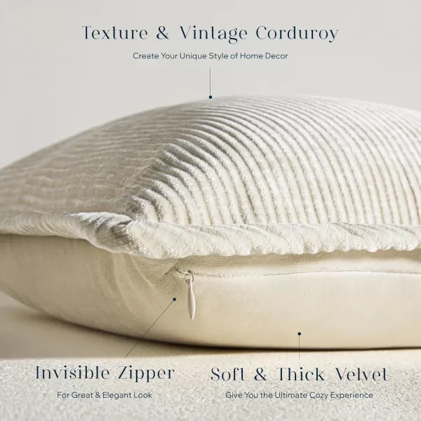 Phantoscope Pack of 2 Corduroy Decorative Pillow Covers Soft Corduroy Velvet Solid Square Cushion Case for Couch Beige 18 x 18 inches 45 x 45 cmBeige