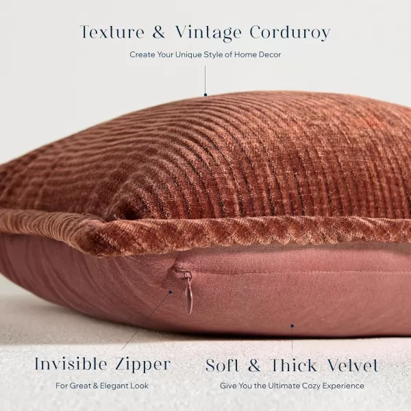 Phantoscope Pack of 2 Corduroy Decorative Pillow Covers Soft Corduroy Velvet Solid Square Cushion Case for Couch Beige 18 x 18 inches 45 x 45 cmBrick Red