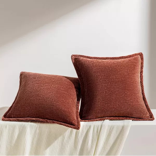 Phantoscope Pack of 2 Corduroy Decorative Pillow Covers Soft Corduroy Velvet Solid Square Cushion Case for Couch Beige 18 x 18 inches 45 x 45 cmBrick Red
