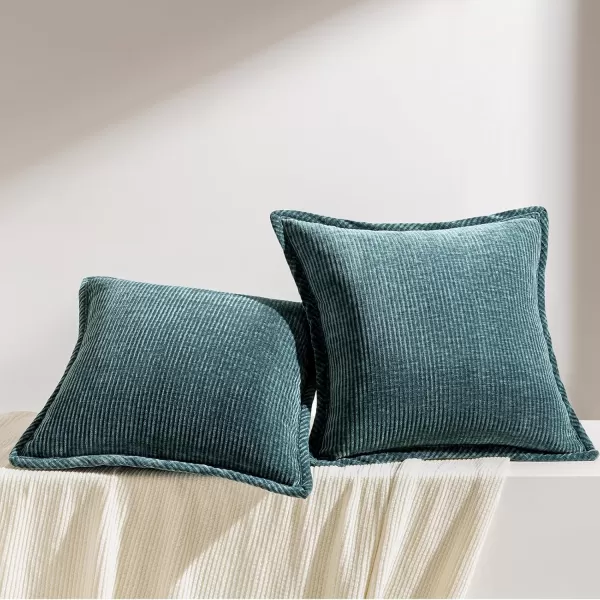 Phantoscope Pack of 2 Corduroy Decorative Pillow Covers Soft Corduroy Velvet Solid Square Cushion Case for Couch Beige 18 x 18 inches 45 x 45 cmLake Blue