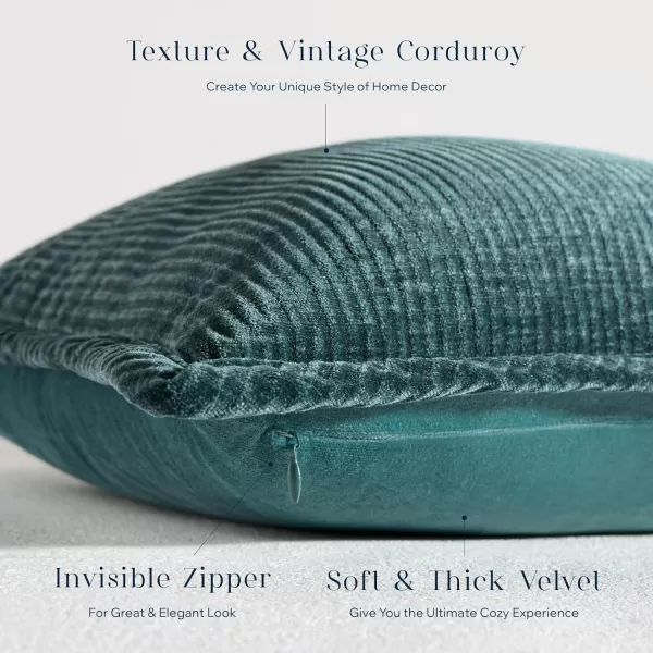 Phantoscope Pack of 2 Corduroy Decorative Pillow Covers Soft Corduroy Velvet Solid Square Cushion Case for Couch Beige 18 x 18 inches 45 x 45 cmLake Blue