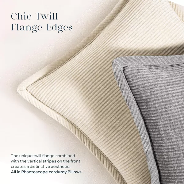 Phantoscope Pack of 2 Corduroy Decorative Pillow Covers Soft Corduroy Velvet Solid Square Cushion Case for Couch Beige 18 x 18 inches 45 x 45 cmLight Gray