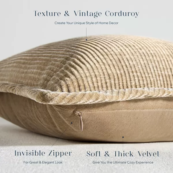 Phantoscope Pack of 2 Corduroy Decorative Pillow Covers Soft Corduroy Velvet Solid Square Cushion Case for Couch Beige 18 x 18 inches 45 x 45 cmLight Brown