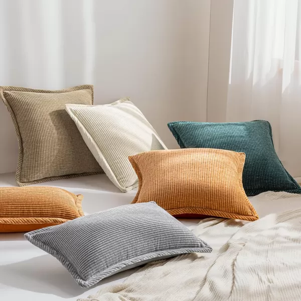 Phantoscope Pack of 2 Corduroy Decorative Pillow Covers Soft Corduroy Velvet Solid Square Cushion Case for Couch Beige 18 x 18 inches 45 x 45 cmLight Gray