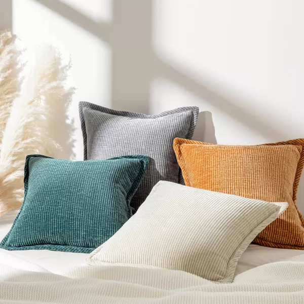 Phantoscope Pack of 2 Corduroy Decorative Pillow Covers Soft Corduroy Velvet Solid Square Cushion Case for Couch Beige 18 x 18 inches 45 x 45 cmLight Gray