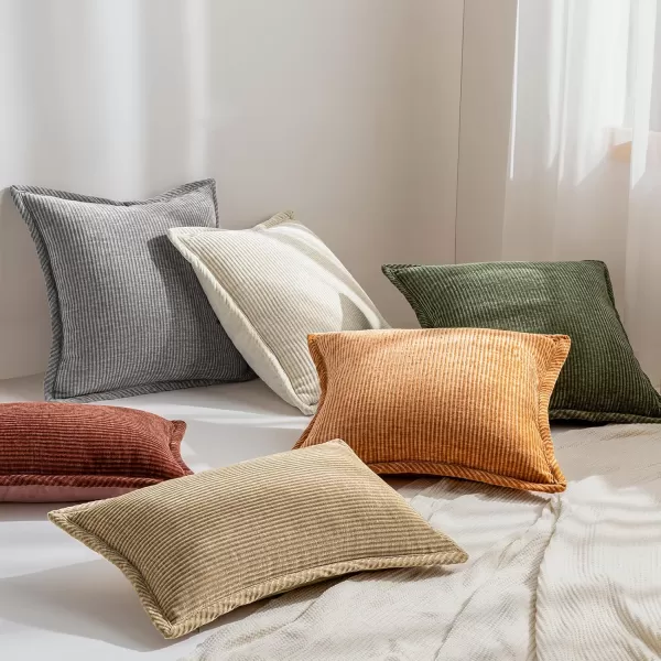 Phantoscope Pack of 2 Corduroy Decorative Pillow Covers Soft Corduroy Velvet Solid Square Cushion Case for Couch Beige 18 x 18 inches 45 x 45 cmLight Brown