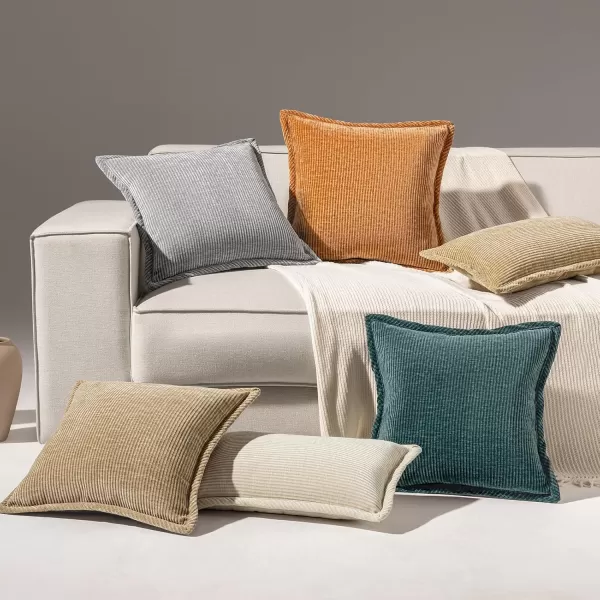 Phantoscope Pack of 2 Corduroy Decorative Pillow Covers Soft Corduroy Velvet Solid Square Cushion Case for Couch Beige 18 x 18 inches 45 x 45 cmLight Gray