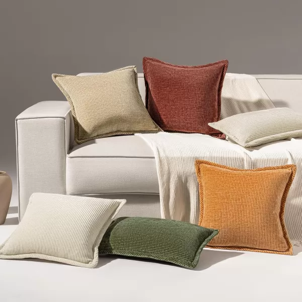 Phantoscope Pack of 2 Corduroy Decorative Pillow Covers Soft Corduroy Velvet Solid Square Cushion Case for Couch Beige 18 x 18 inches 45 x 45 cmLight Brown