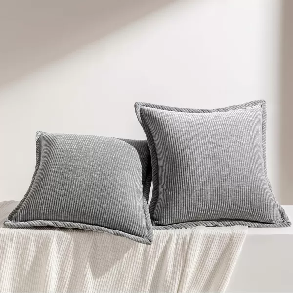 Phantoscope Pack of 2 Corduroy Decorative Pillow Covers Soft Corduroy Velvet Solid Square Cushion Case for Couch Beige 18 x 18 inches 45 x 45 cmLight Gray