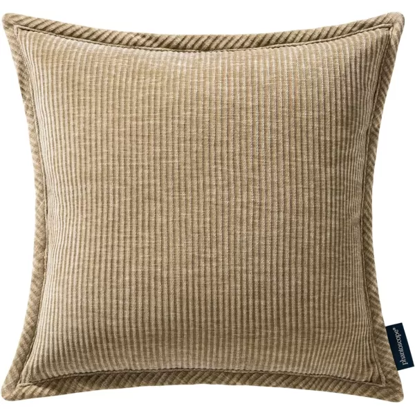 Phantoscope Pack of 2 Corduroy Decorative Pillow Covers Soft Corduroy Velvet Solid Square Cushion Case for Couch Beige 18 x 18 inches 45 x 45 cmLight Brown