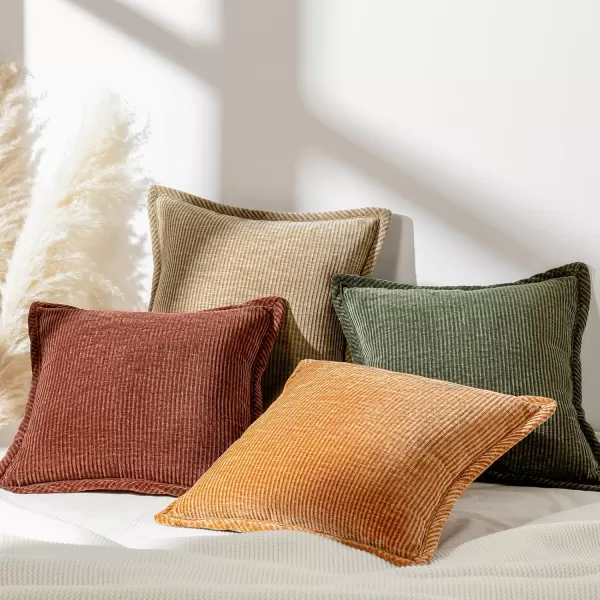Phantoscope Pack of 2 Corduroy Decorative Pillow Covers Soft Corduroy Velvet Solid Square Cushion Case for Couch Beige 18 x 18 inches 45 x 45 cmOlive Green