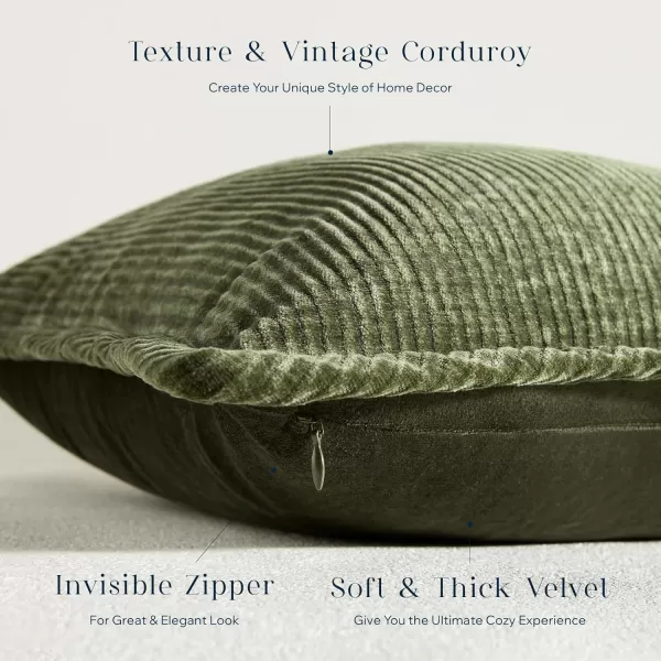 Phantoscope Pack of 2 Corduroy Decorative Pillow Covers Soft Corduroy Velvet Solid Square Cushion Case for Couch Beige 18 x 18 inches 45 x 45 cmOlive Green