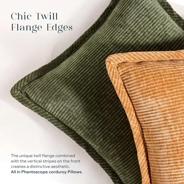 Phantoscope Pack of 2 Corduroy Decorative Pillow Covers Soft Corduroy Velvet Solid Square Cushion Case for Couch Beige 18 x 18 inches 45 x 45 cmOlive Green