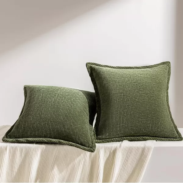 Phantoscope Pack of 2 Corduroy Decorative Pillow Covers Soft Corduroy Velvet Solid Square Cushion Case for Couch Beige 18 x 18 inches 45 x 45 cmOlive Green